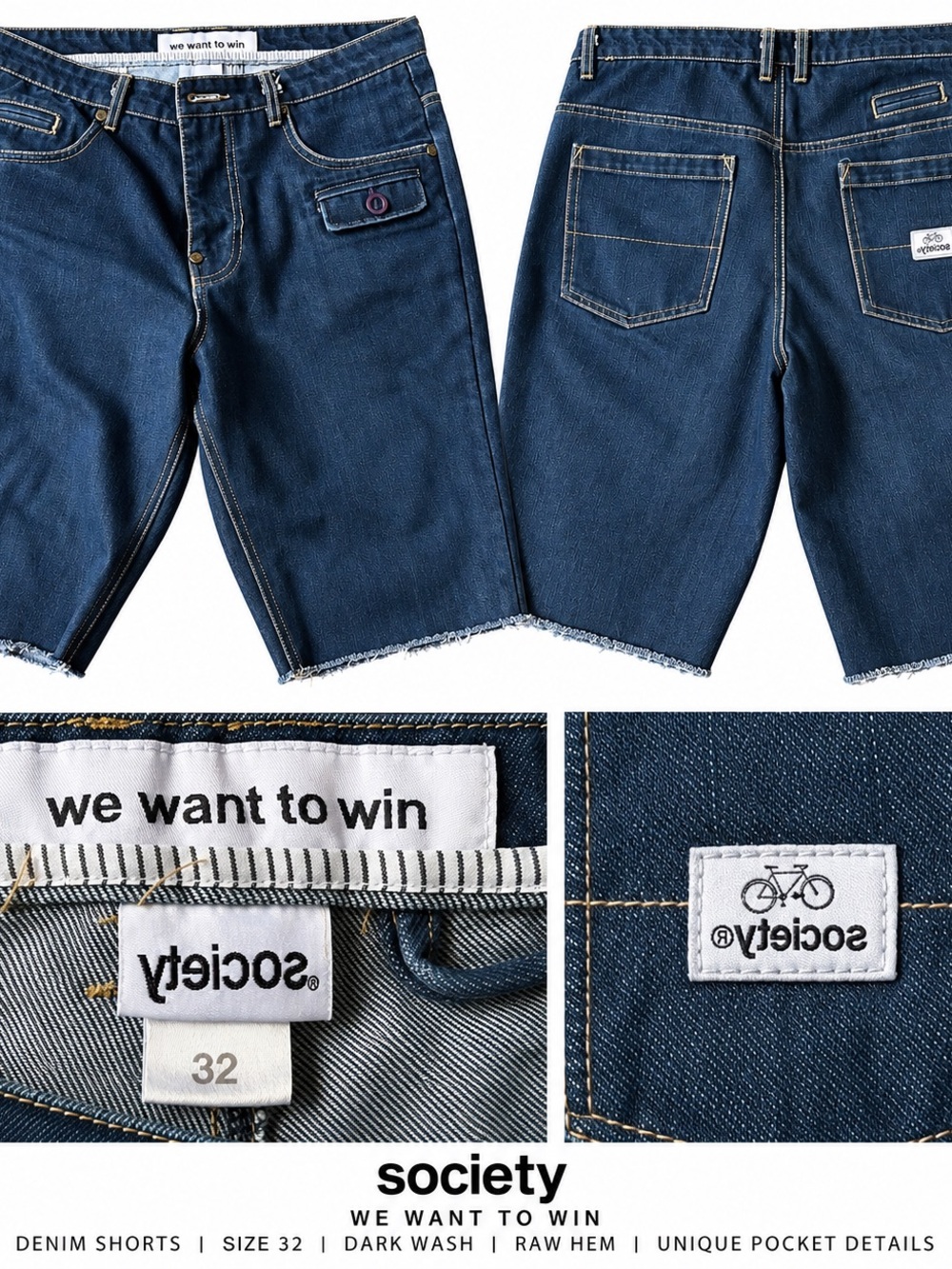 Society Dark Blue Raw-Hem Denim Shorts